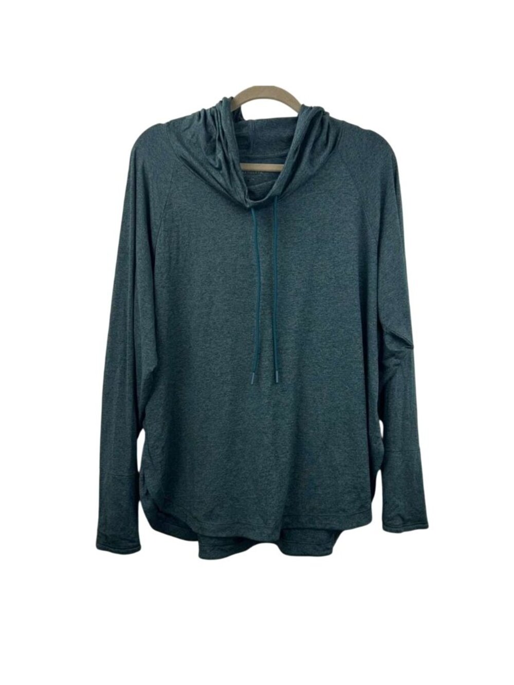 Athleta Uptempo Hoodie Sweatshirt Womens 1X Heather Teal Long Sleeve Thumbholes - Picture 2 of 16